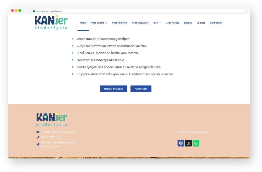 Screenshot van KANjer Kinderfysio
