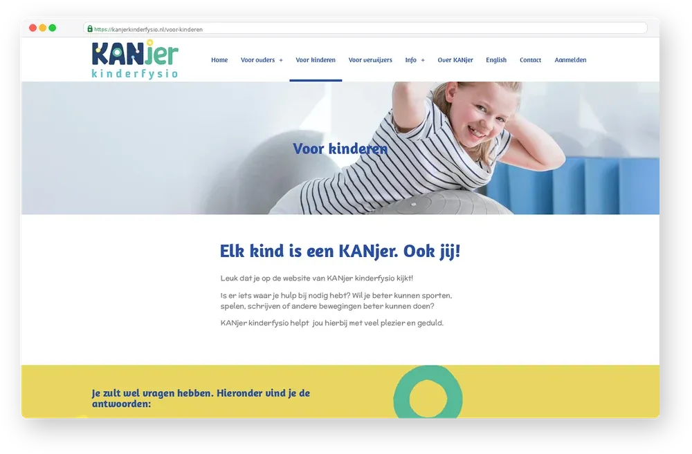 Screenshot van KANjer Kinderfysio