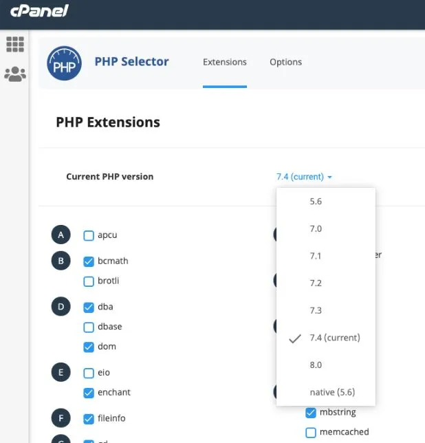 cPanel upgrade PHP version